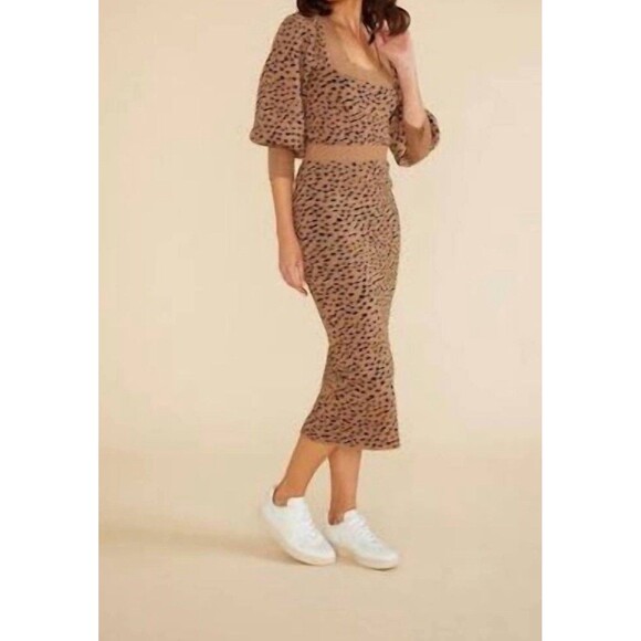MINKPINK Luca Knit Leopard‎ Midi Skirt Tan Black Size L NWT Y2K Style - Picture 11 of 13